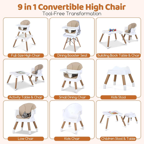 INFANS Baby High Chair 9 in 1 Convertible Highchair for Babies and Toddlers