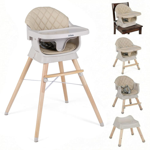 INFANS Baby High Chair 6 in 1 Wooden Convertible Highchair for Babies and Toddlers