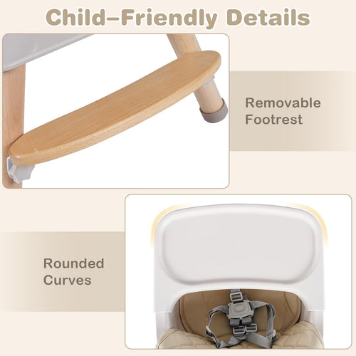 INFANS Baby High Chair 6 in 1 Wooden Convertible Highchair for Babies and Toddlers