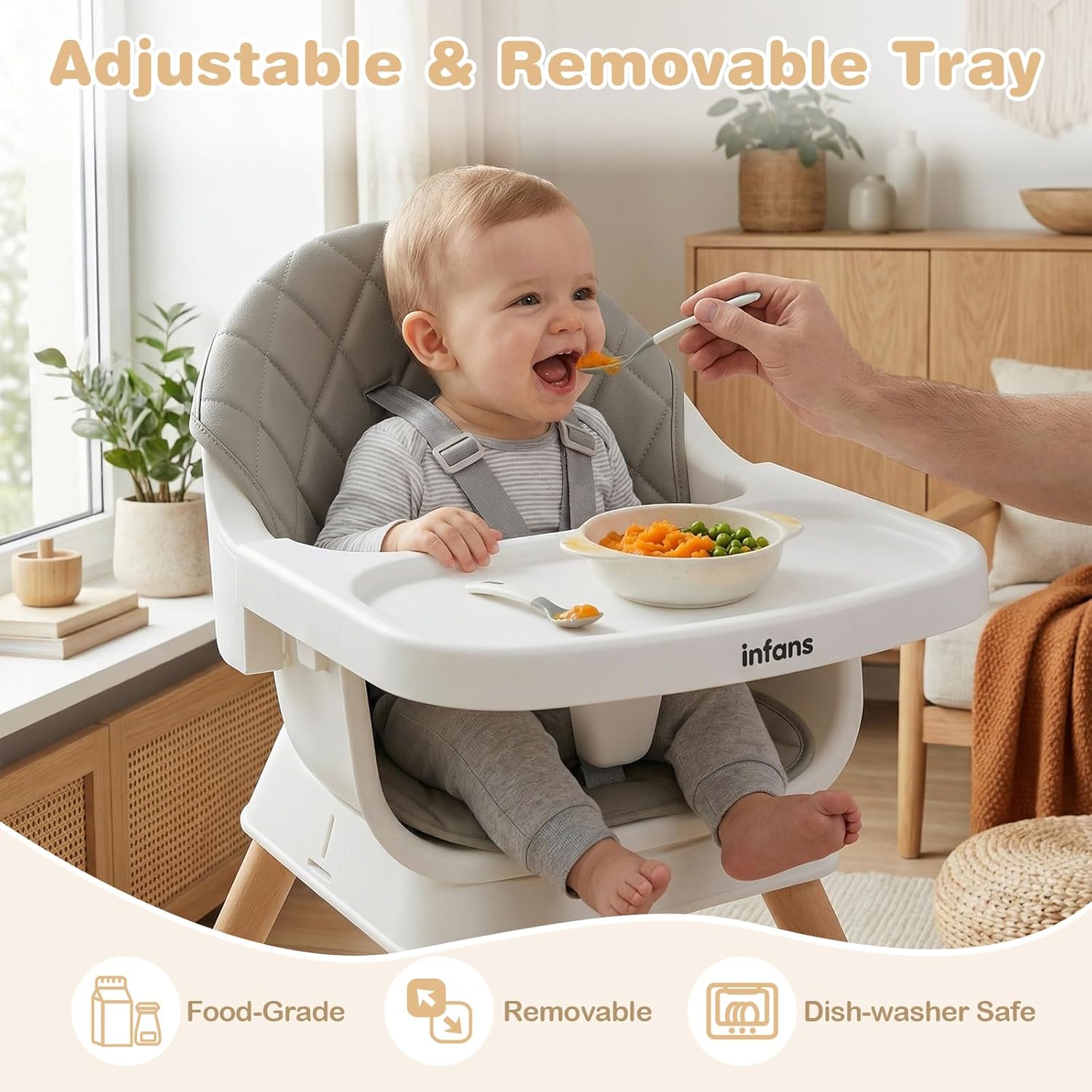 INFANS Baby High Chair 6 in 1 Wooden Convertible Highchair for Babies and Toddlers
