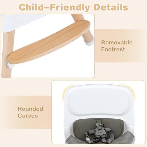 INFANS Baby High Chair 6 in 1 Wooden Convertible Highchair for Babies and Toddlers