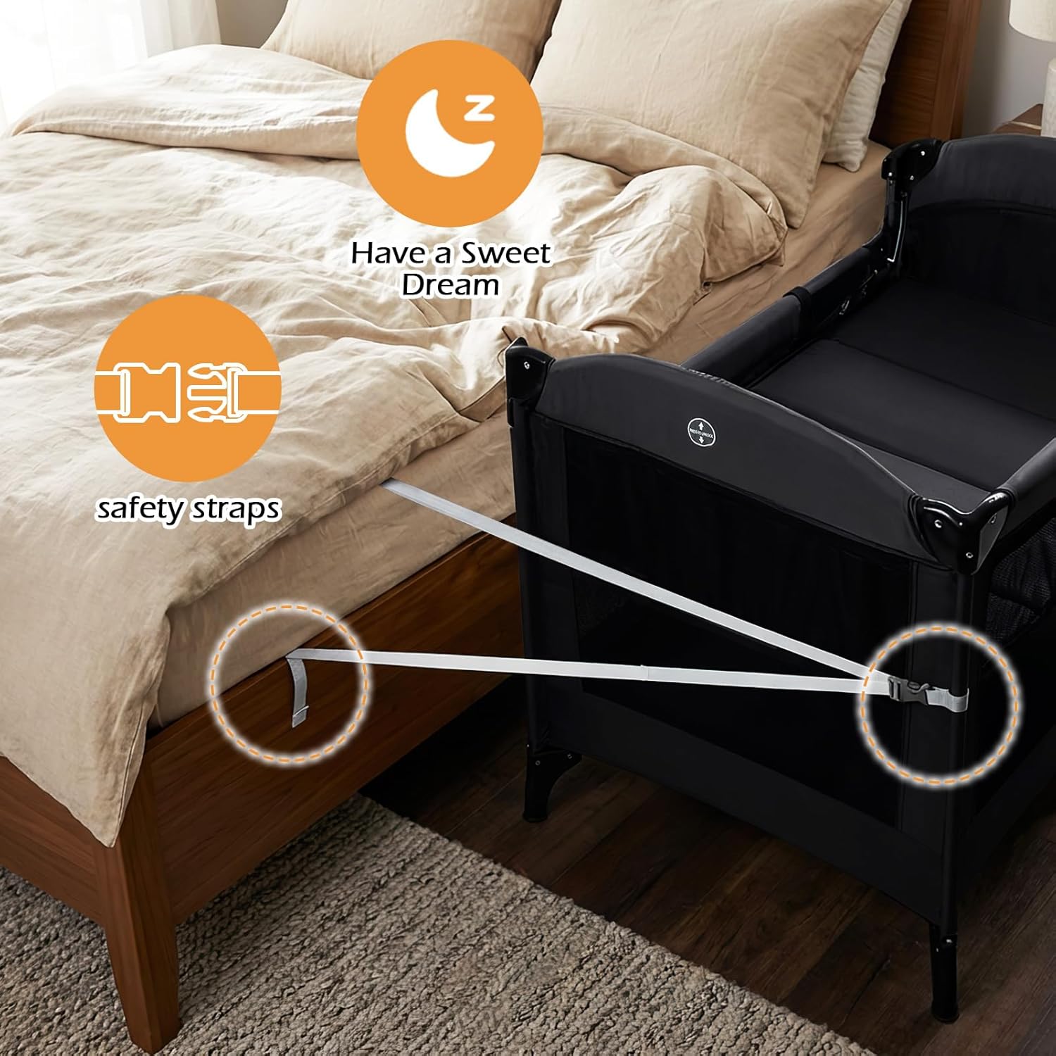 INFANS 4-in-1 Baby Bassinet-Pack & Play Convertible, Bedside Crib with Diaper Changer, Mattress & Hanging Toys