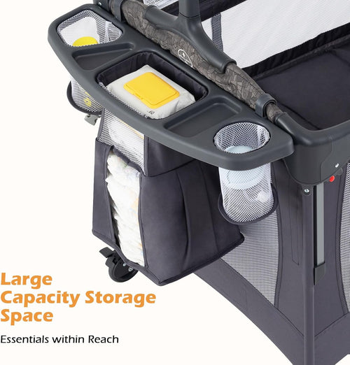 INFANS 4-in-1 Baby Bassinet-Pack & Play Convertible, Bedside Crib with Diaper Changer, Mattress & Hanging Toys
