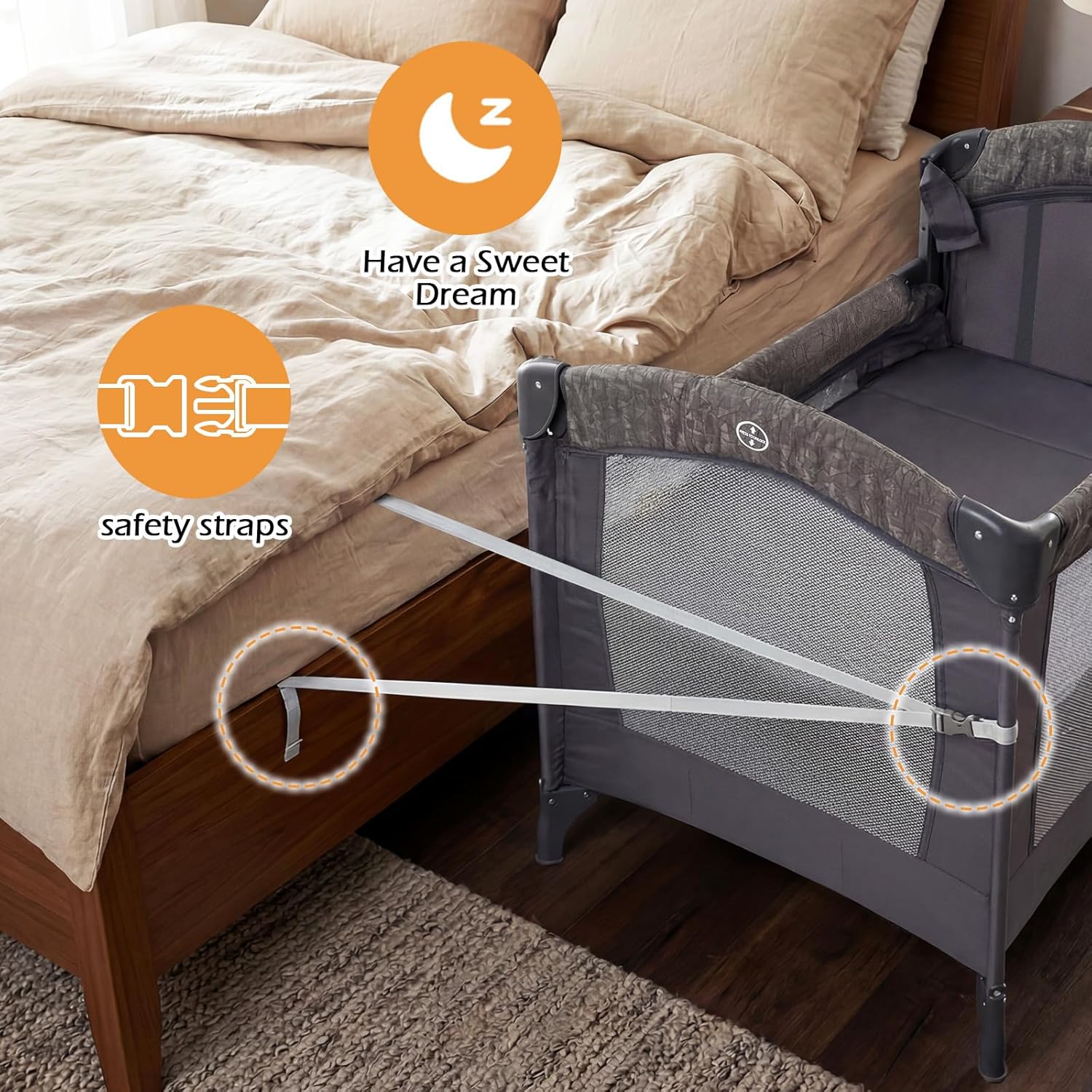 INFANS 4-in-1 Baby Bassinet-Pack & Play Convertible, Bedside Crib with Diaper Changer, Mattress & Hanging Toys