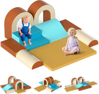Olakids Toddler Climbing Toys Indoor, 10 Pieces Baby Foam Blocks Soft Play Set with PU Leather for 1+ Years