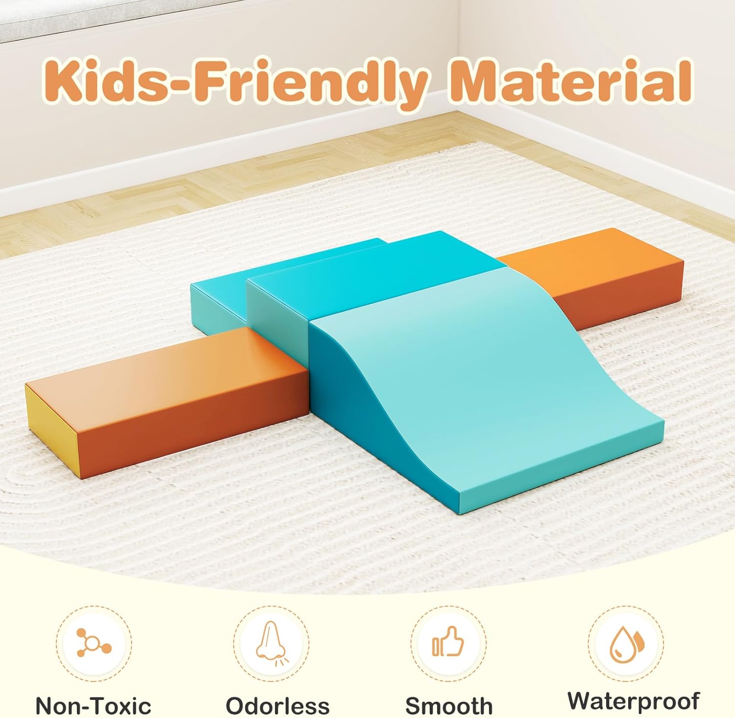 Olakids Toddler Climbing Toys Indoor, 10 Pieces Baby Foam Blocks Soft Play Set with PU Leather for 1+ Years