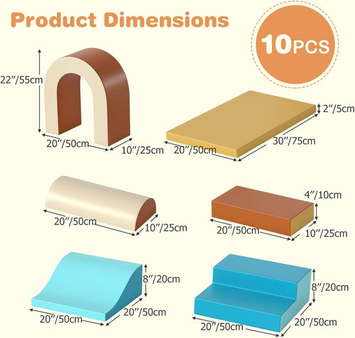Olakids Toddler Climbing Toys Indoor, 10 Pieces Baby Foam Blocks Soft Play Set with PU Leather for 1+ Years