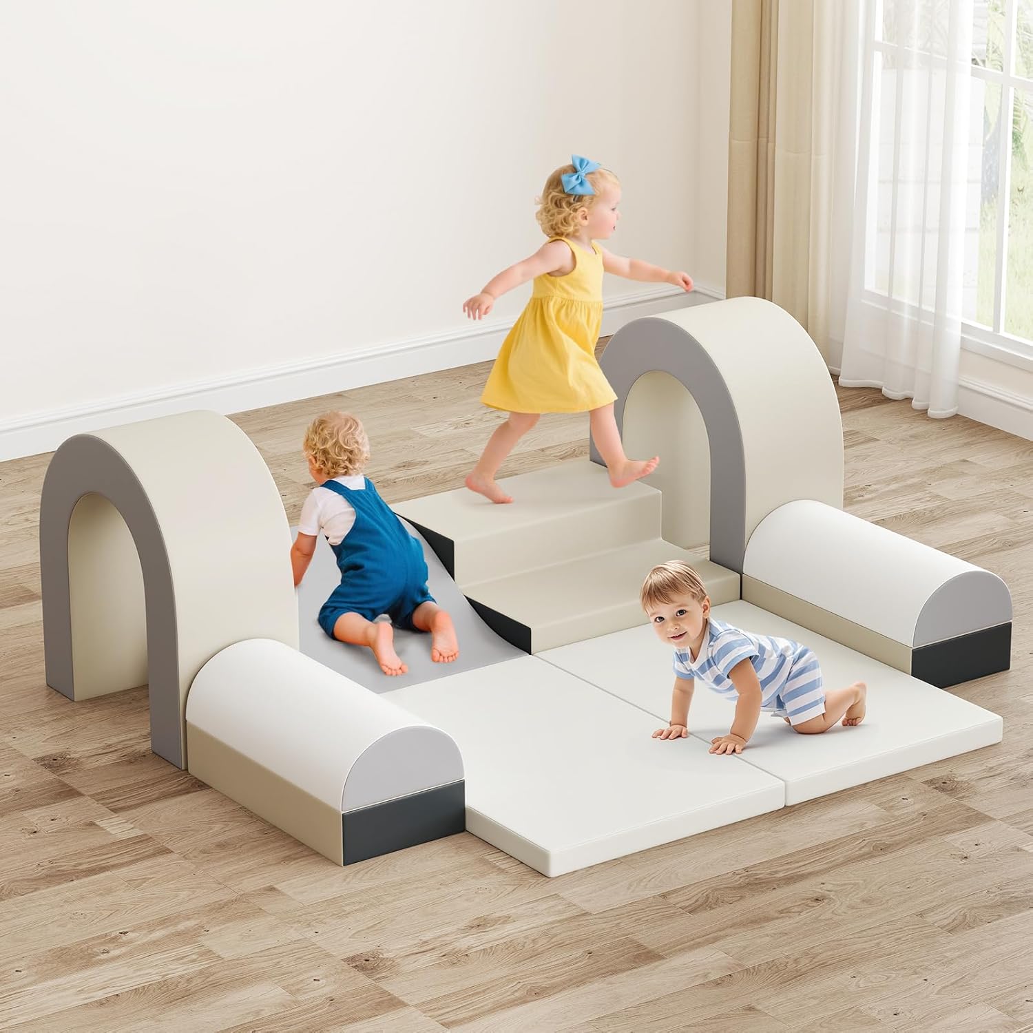 Olakids Toddler Climbing Toys Indoor, 10 Pieces Baby Foam Blocks Soft Play Set with PU Leather for 1+ Years