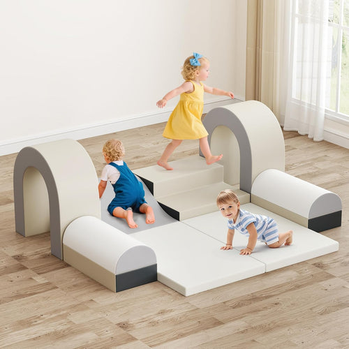Olakids Toddler Climbing Toys Indoor, 10 Pieces Baby Foam Blocks Soft Play Set with PU Leather for 1+ Years