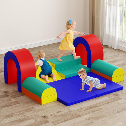 Olakids Toddler Climbing Toys Indoor, 10 Pieces Baby Foam Blocks Soft Play Set with PU Leather for 1+ Years