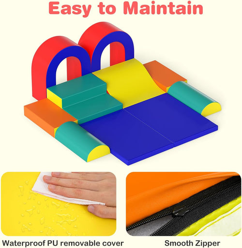 Olakids Toddler Climbing Toys Indoor, 10 Pieces Baby Foam Blocks Soft Play Set with PU Leather for 1+ Years