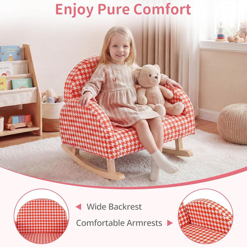 OLAKIDS Toddler Rocking Chair, Plush Kids Armchair with Wooden Frame & Anti-Tipping Design