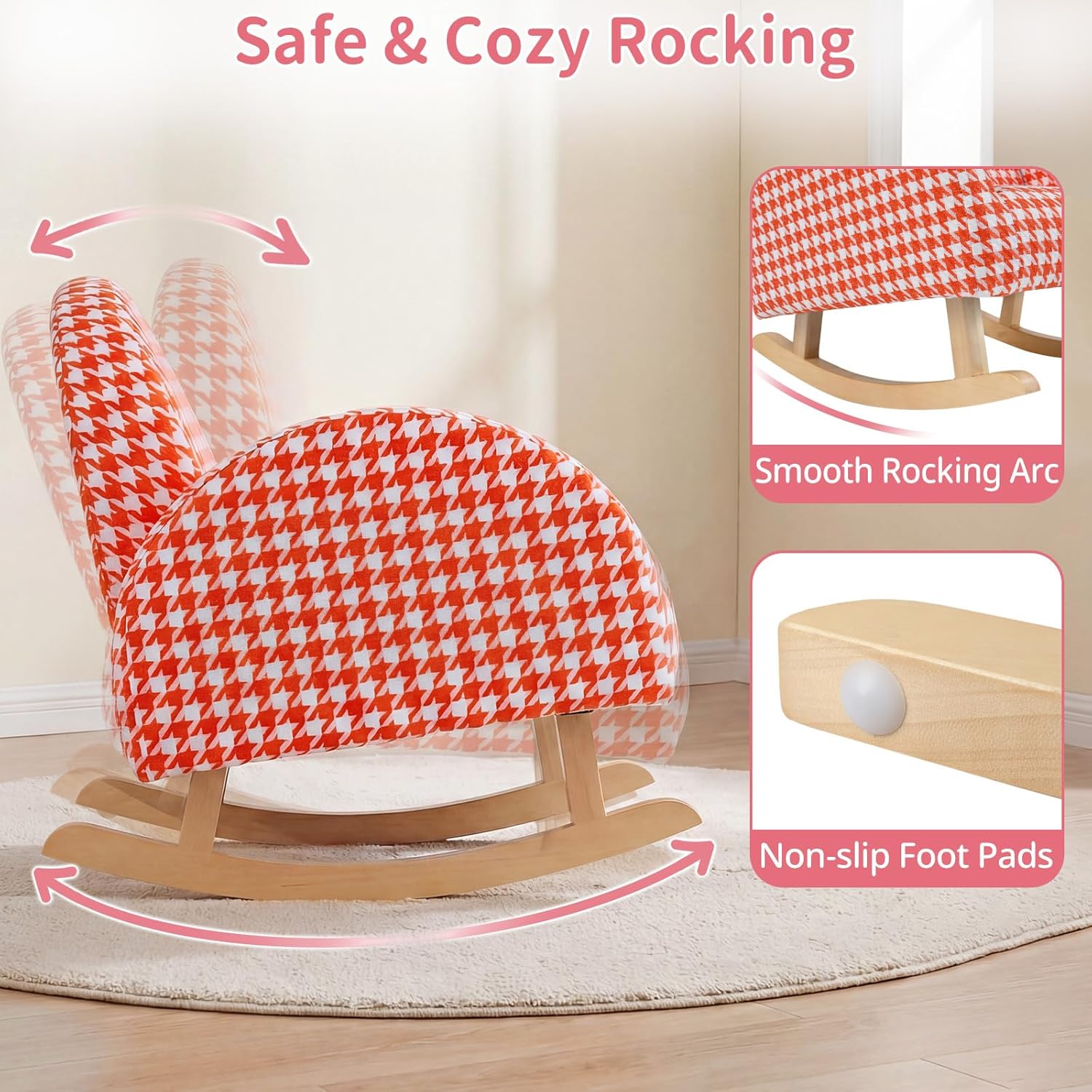 OLAKIDS Toddler Rocking Chair, Plush Kids Armchair with Wooden Frame & Anti-Tipping Design