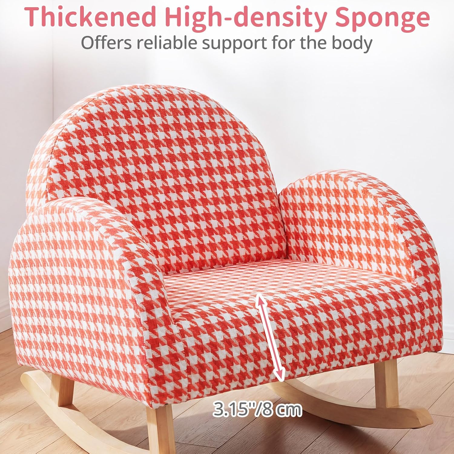 OLAKIDS Toddler Rocking Chair, Plush Kids Armchair with Wooden Frame & Anti-Tipping Design