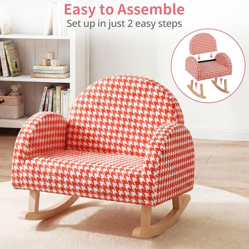 OLAKIDS Toddler Rocking Chair, Plush Kids Armchair with Wooden Frame & Anti-Tipping Design