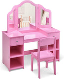 OLAKIDS Kids Vanity, 2 in 1 Wooden Princess Makeup Table and Chair for Toddlers