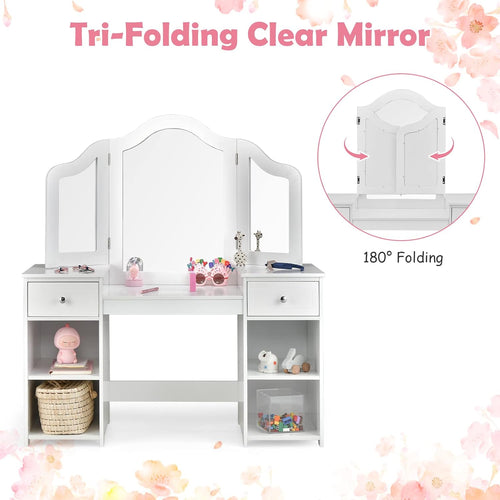 OLAKIDS Kids Vanity, 2 in 1 Wooden Princess Makeup Table and Chair for Toddlers