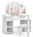 OLAKIDS Kids Vanity, 2 in 1 Wooden Princess Makeup Table and Chair for Toddlers