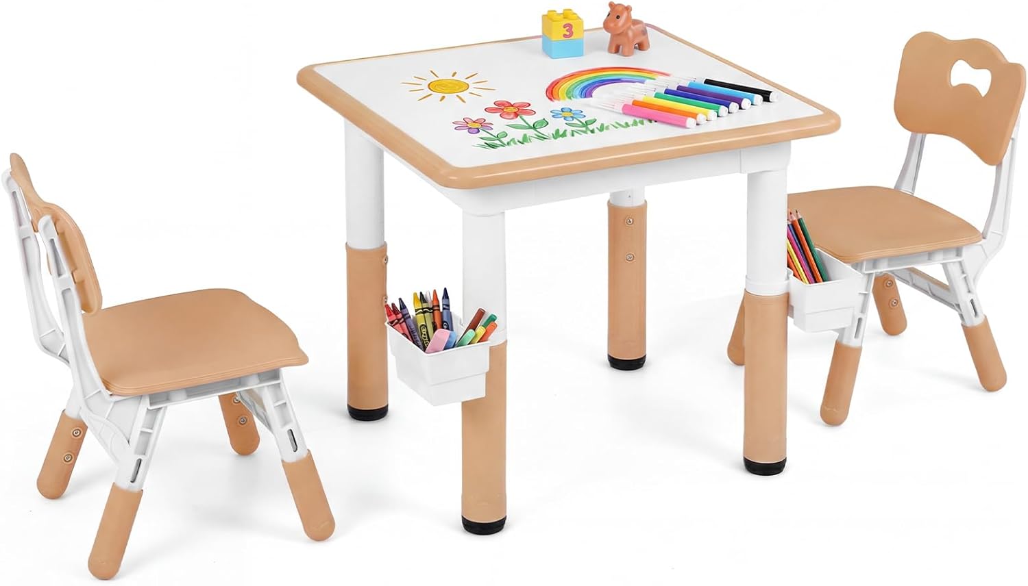 Olakids Kids Table & Chair Set, Height Adjustable, Graffiti Desktop, Storage, for Learning & Drawing