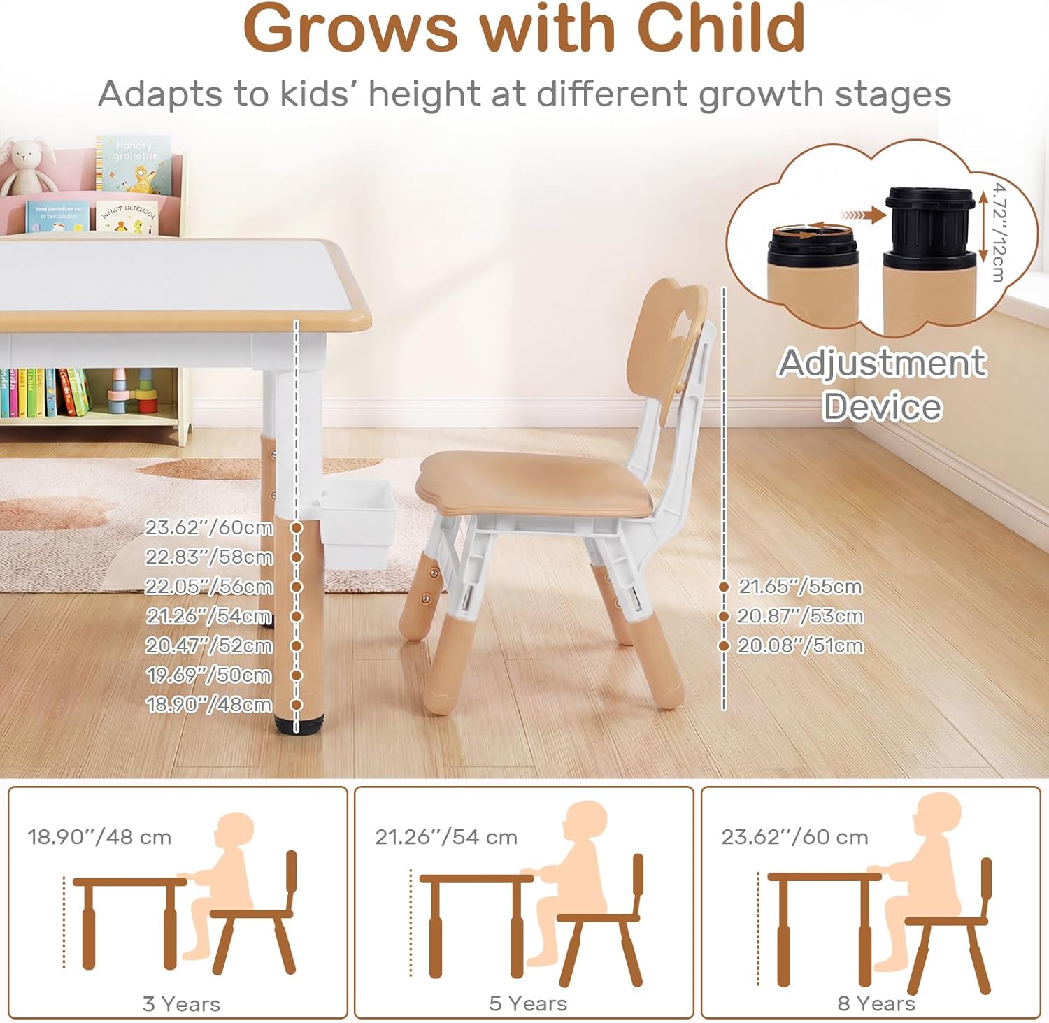 Olakids Kids Table & Chair Set, Height Adjustable, Graffiti Desktop, Storage, for Learning & Drawing