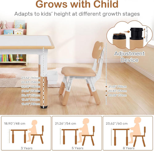 Olakids Kids Table & Chair Set, Height Adjustable, Graffiti Desktop, Storage, for Learning & Drawing