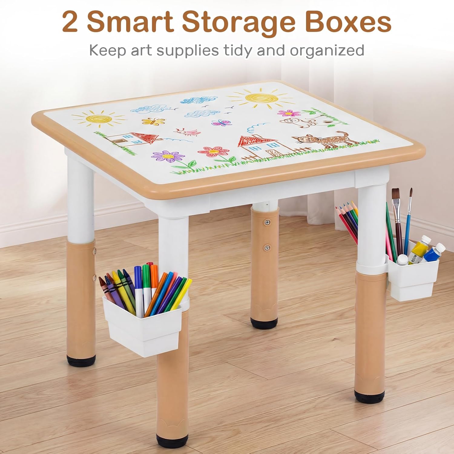 Olakids Kids Table & Chair Set, Height Adjustable, Graffiti Desktop, Storage, for Learning & Drawing