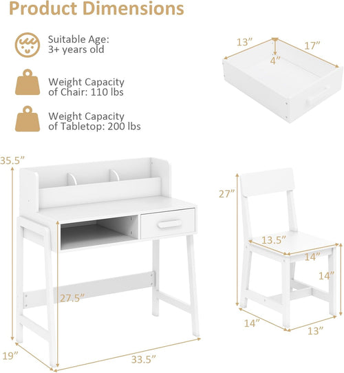 OLAKIDS Table and Chair Set, Toddler Wooden Student Study Desk with Chair Storage Boys Girls 3+ Years Old