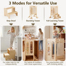 OLAKIDS Foldable 4-in-1 Wooden Toddler Tower, 2-Step Standing Stool with Chalkboard, Kitchen Helper for Kids 3+