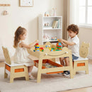 INFANS Kids Table and Chair Set, 4 in 1 Wooden Activity Desk with Reversible Detachable Tabletop