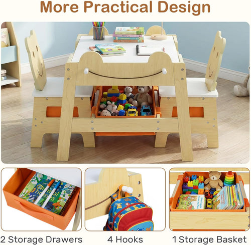 INFANS Kids Table and Chair Set, 4 in 1 Wooden Activity Desk with Reversible Detachable Tabletop