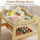 INFANS Kids Table and Chair Set, 4 in 1 Wooden Activity Desk with Reversible Detachable Tabletop
