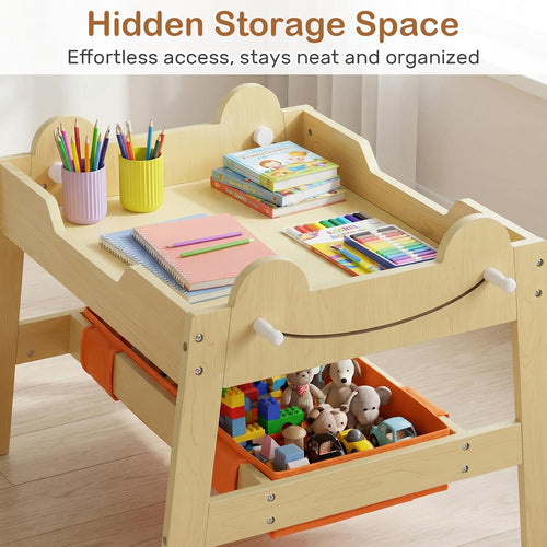 INFANS Kids Table and Chair Set, 4 in 1 Wooden Activity Desk with Reversible Detachable Tabletop
