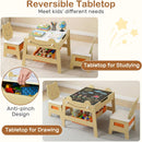 INFANS Kids Table and Chair Set, 4 in 1 Wooden Activity Desk with Reversible Detachable Tabletop
