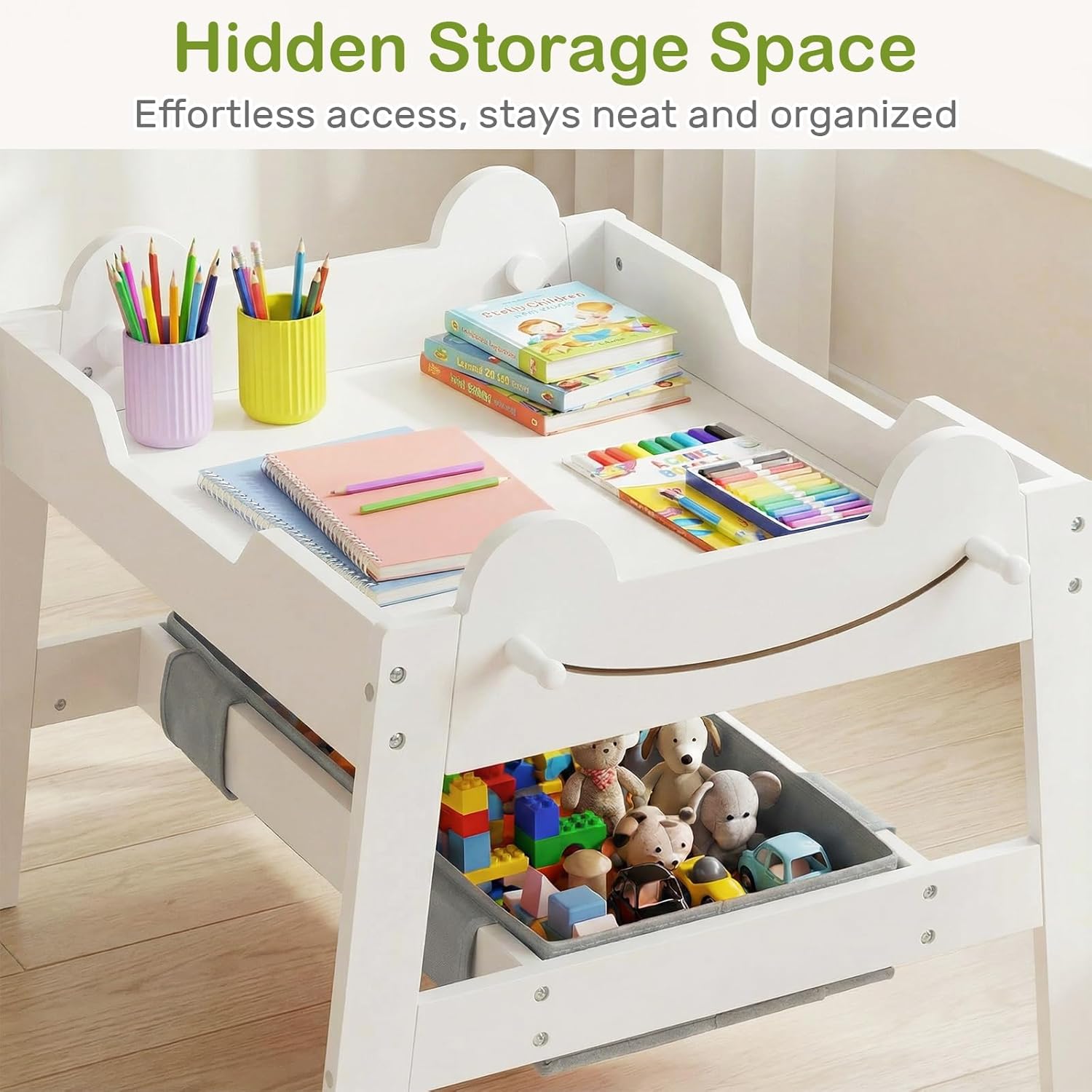 INFANS Kids Table and Chair Set, 4 in 1 Wooden Activity Desk with Reversible Detachable Tabletop