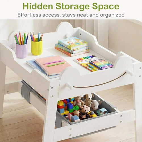 INFANS Kids Table and Chair Set, 4 in 1 Wooden Activity Desk with Reversible Detachable Tabletop