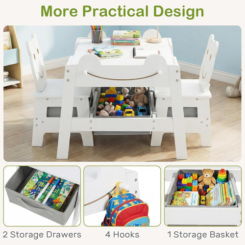 INFANS Kids Table and Chair Set, 4 in 1 Wooden Activity Desk with Reversible Detachable Tabletop