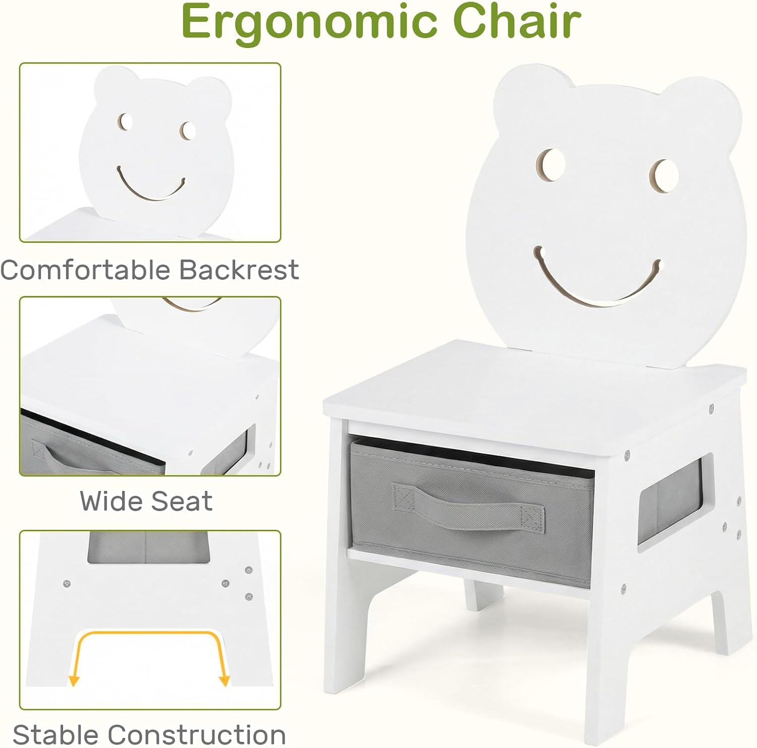 INFANS Kids Table and Chair Set, 4 in 1 Wooden Activity Desk with Reversible Detachable Tabletop
