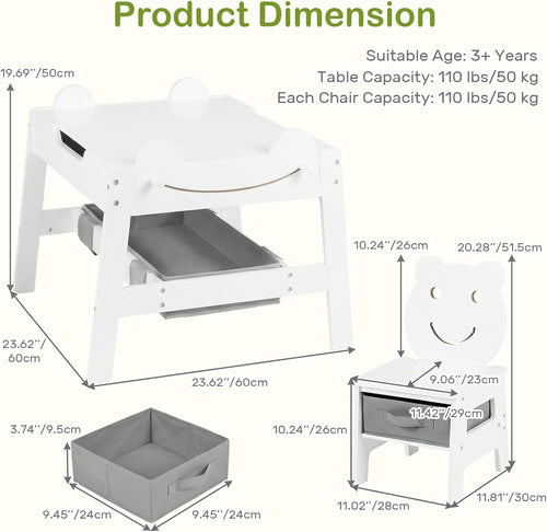INFANS Kids Table and Chair Set, 4 in 1 Wooden Activity Desk with Reversible Detachable Tabletop