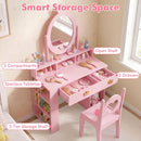 Olakids Kids Vanity Set, 360° Swivel Mirror, Storage & Adjustable Shelves, Table Chair for Girls 3+