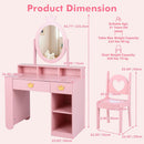 Olakids Kids Vanity Set, 360° Swivel Mirror, Storage & Adjustable Shelves, Table Chair for Girls 3+