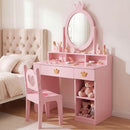 Olakids Kids Vanity Set, 360° Swivel Mirror, Storage & Adjustable Shelves, Table Chair for Girls 3+
