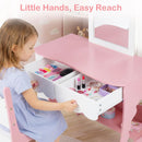Olakids Kids Vanity Set, Makeup Desk with Mirror, Shelves & Drawers, Table Chair for Girls 3+