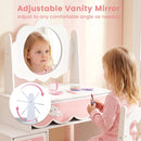 Olakids Wooden Kids Vanity Set, 360° Swivel Mirror, Storage Shelves & Drawers, Table Chair for Girls 3+