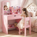 Olakids Kids Vanity Table & Chair Set, Princess Makeup Desk with Mirror, Storage Shelves & Drawers, Pretend Playset for Girls 3+