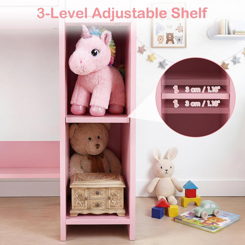Olakids Kids Vanity Table & Chair Set, Princess Makeup Desk with Mirror, Storage Shelves & Drawers, Pretend Playset for Girls 3+