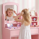 Olakids Kids Vanity Table & Chair Set, Princess Makeup Desk with Mirror, Storage Shelves & Drawers, Pretend Playset for Girls 3+