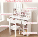 Olakids Kids Vanity Table & Chair Set, Princess Makeup Desk with Mirror, Storage Shelves & Drawers, Pretend Playset for Girls 3+