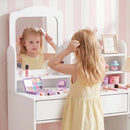 Olakids Kids Vanity Table & Chair Set, Princess Makeup Desk with Mirror, Storage Shelves & Drawers, Pretend Playset for Girls 3+