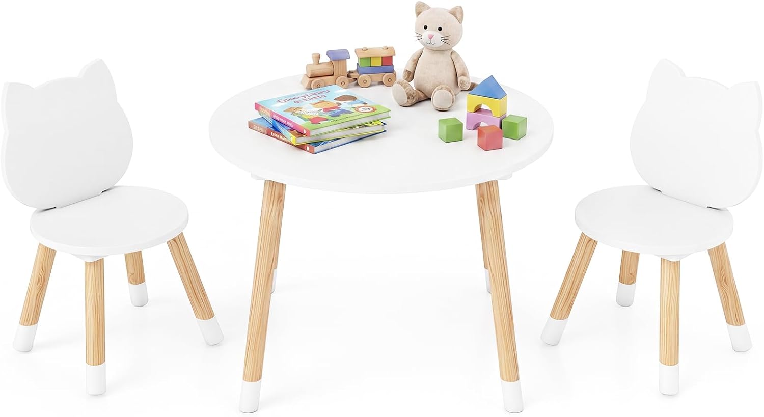 Olakids Kids Table and Chair Set, Toddler 3-Piece Round Desk for Playing Eating Drawing Reading Art Crafts