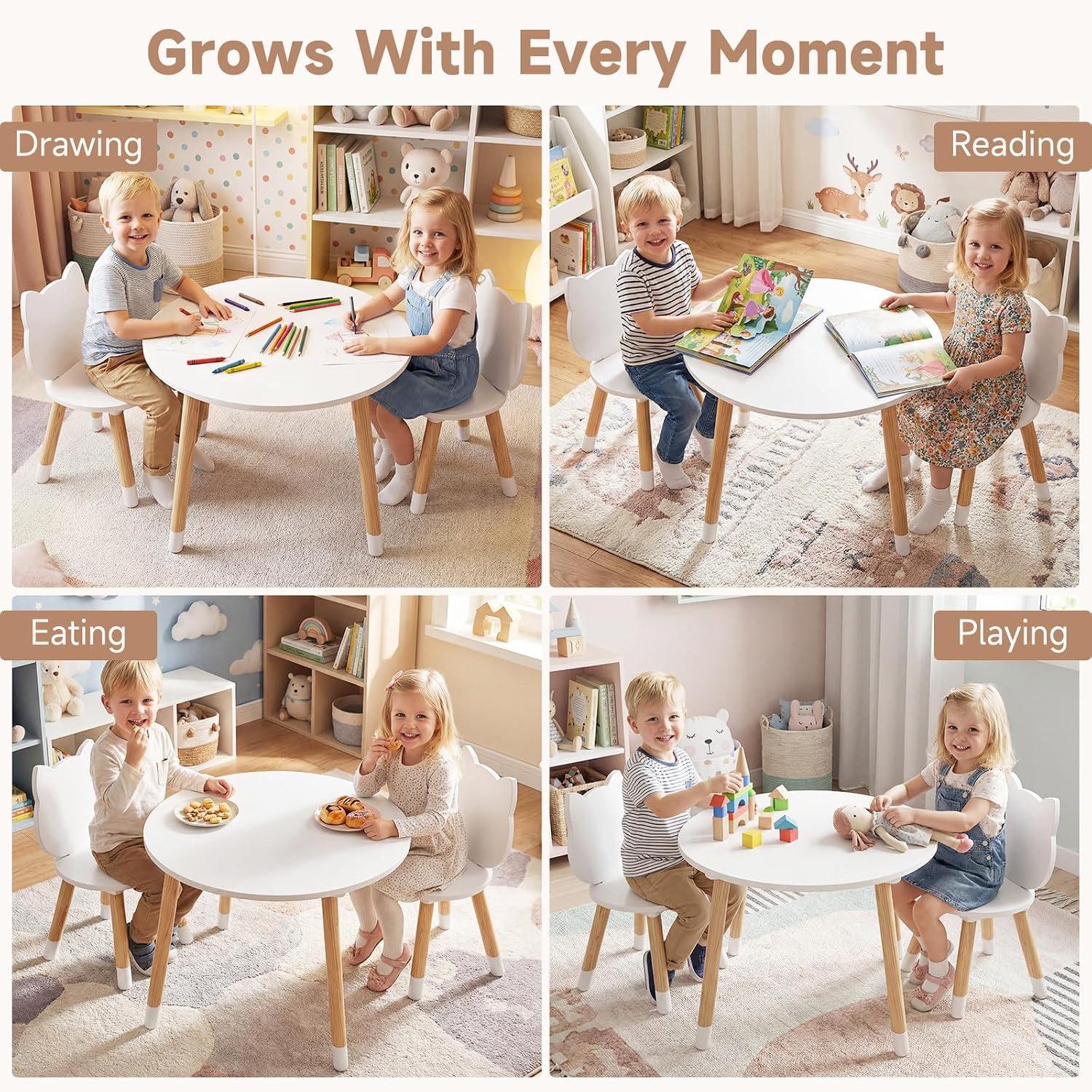 Olakids Kids Table and Chair Set, Toddler 3-Piece Round Desk for Playing Eating Drawing Reading Art Crafts